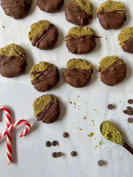 Dark choc matcha Christmas cookies